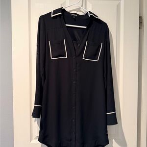 Express Black Long Sleeve Dress with White Trim